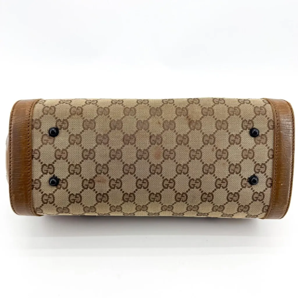 Gucci GG Canvas Bamboo Frame Shoulder Bag Brown Beige Canvas Good - Box View