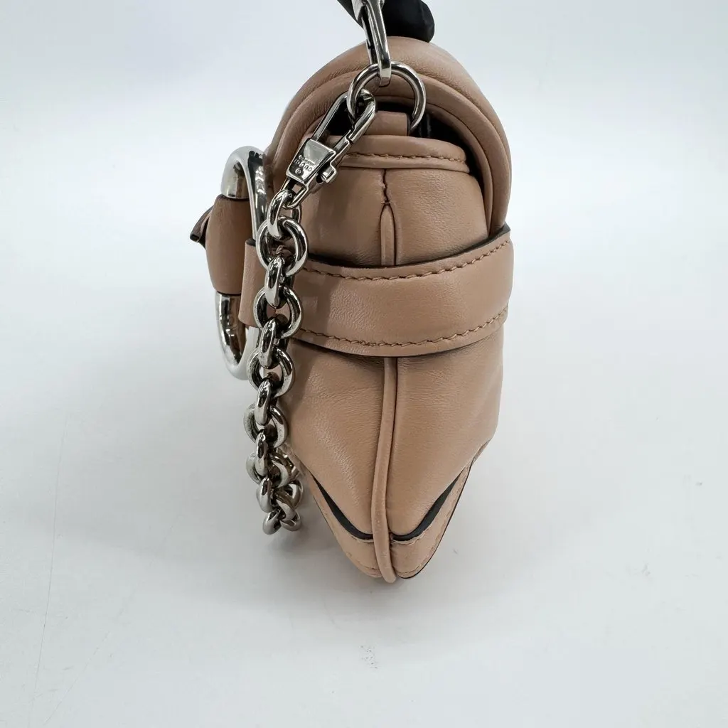 Gucci Horsebit Chain Small Shoulder Bag Beige Beige Leather Good - Model View