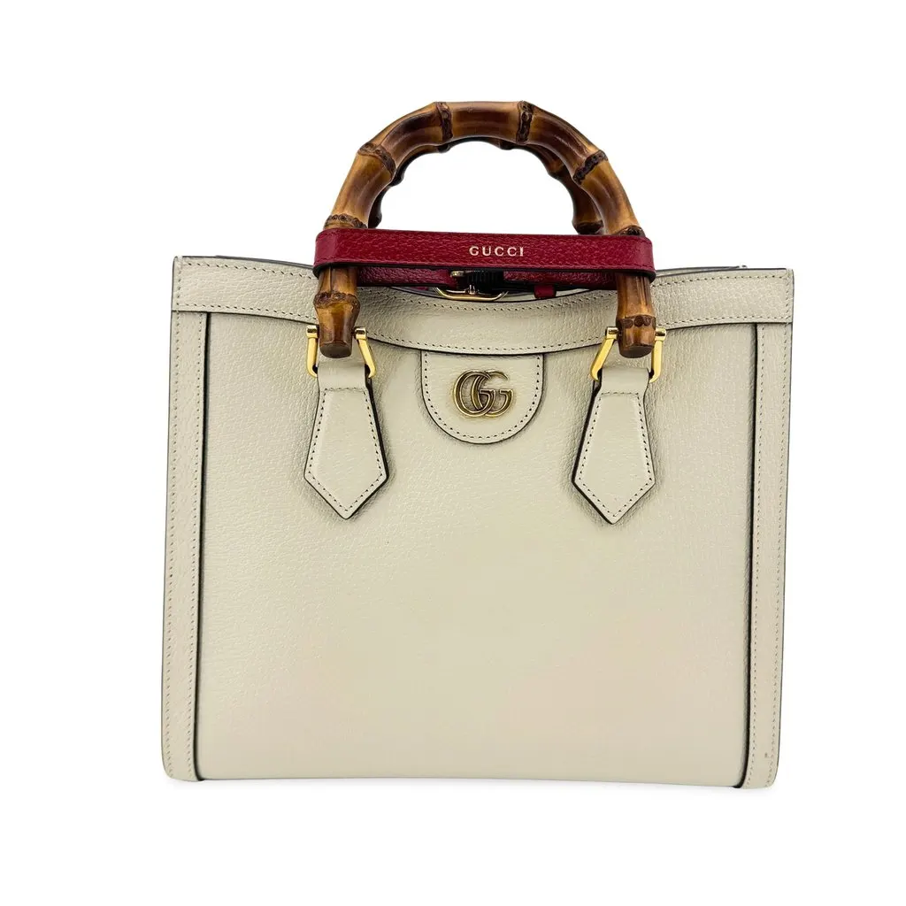 Gucci Diana Small Tote Bag White Brown Leather Good - Front View