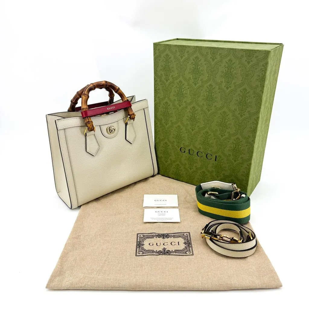 Gucci Diana Small Tote Bag White Brown Leather Good - Back View