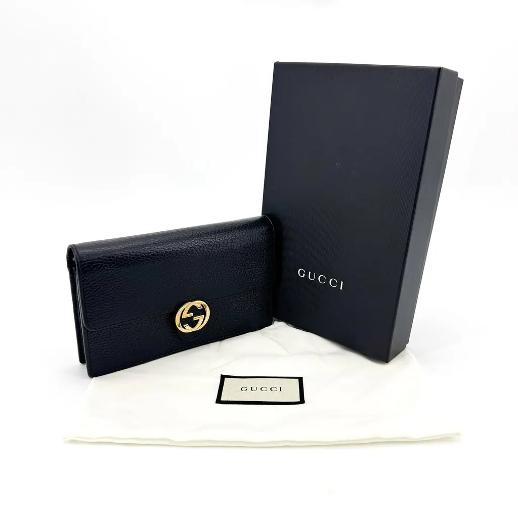 Gucci Interlocking G Dollar Calf Chain Shoulder Bag Black Black Leather Good - Back View