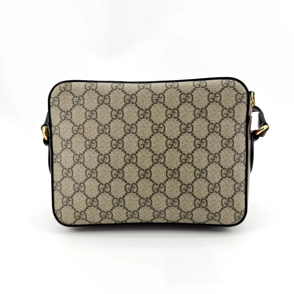 Gucci Horsebit 1955 Small Shoulder Bag Brown GG Supreme Beige Canvas Good - Back View