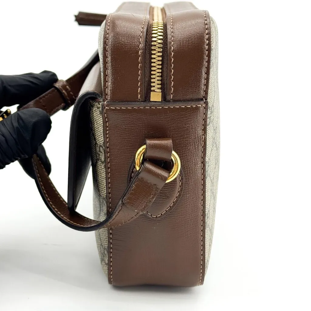 Gucci Horsebit 1955 Small Shoulder Bag Brown GG Supreme Beige Canvas Good - Inside View