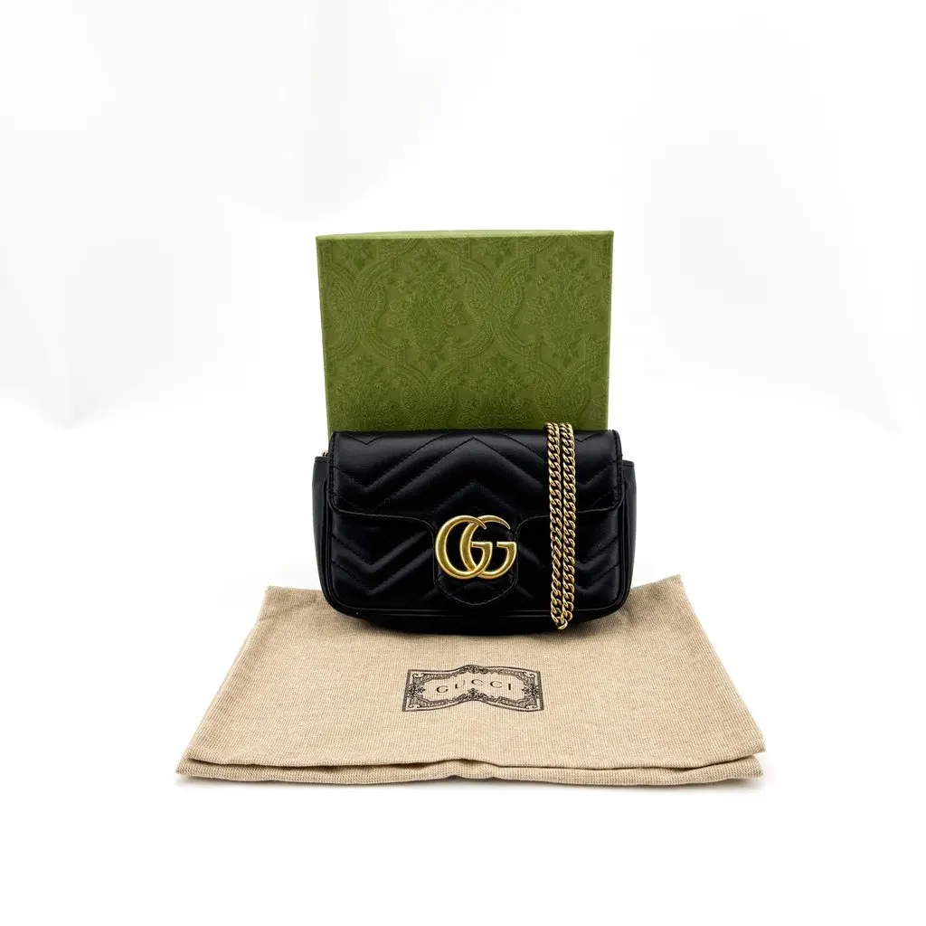 Gucci GG Marmont Matelassé Super Mini Shoulder Bag Black Black Leather Very good - Back View