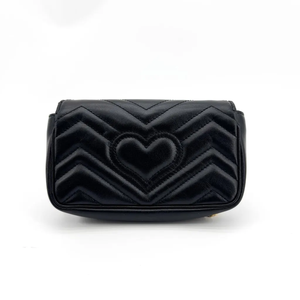 Gucci GG Marmont Matelassé Super Mini Shoulder Bag Black Black Leather Very good - Inside View