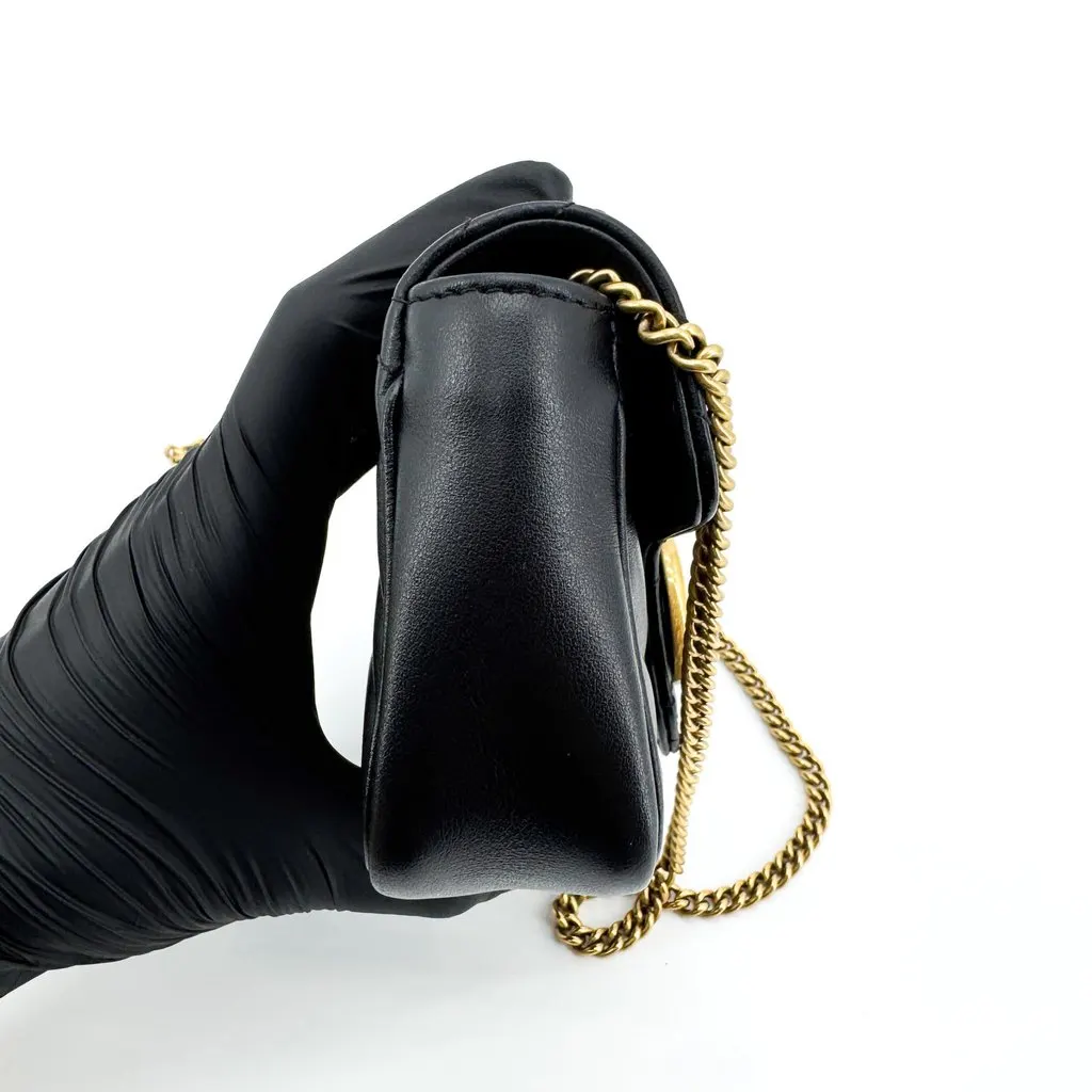 Gucci GG Marmont Matelassé Super Mini Shoulder Bag Black Black Leather Very good - Box View