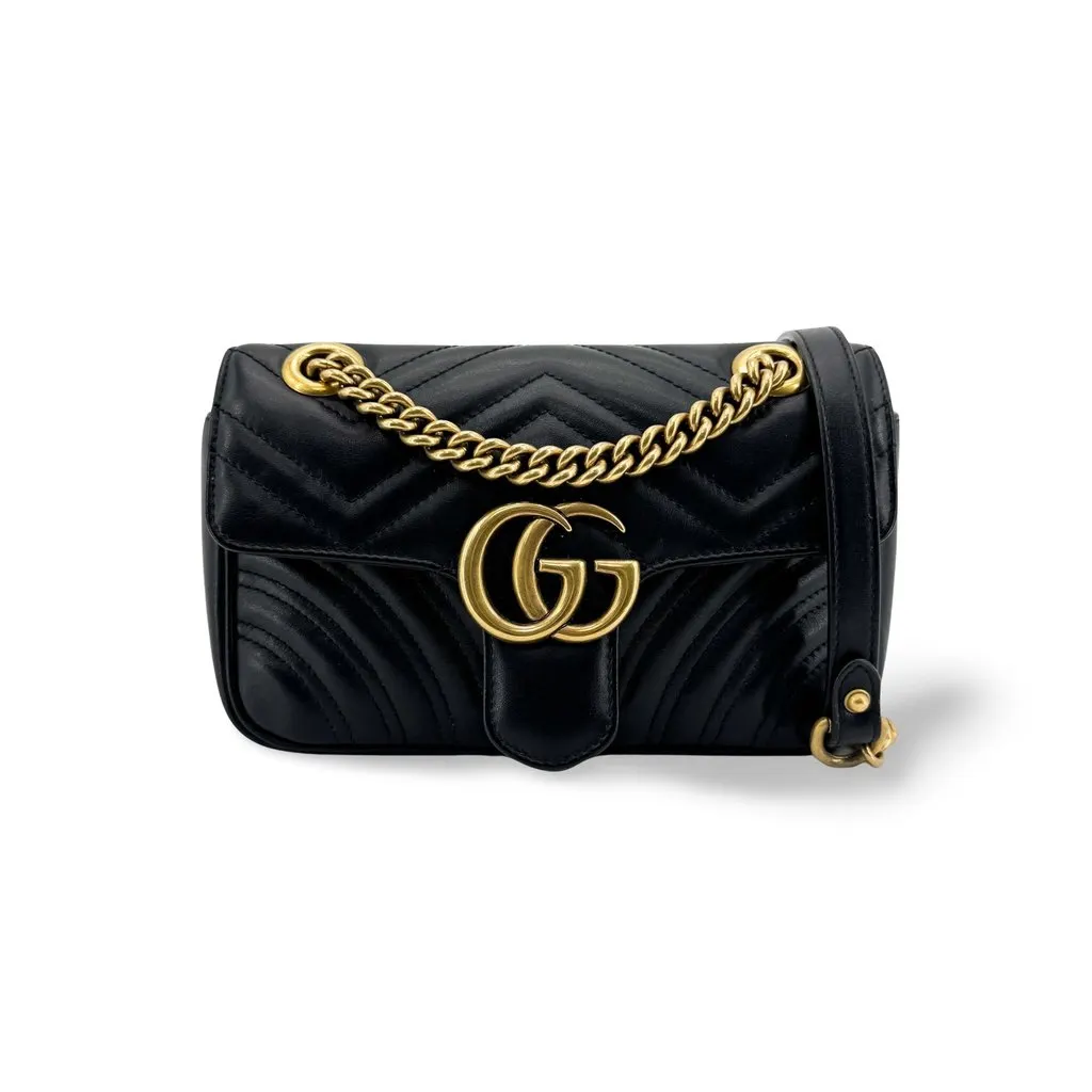 Gucci GG Marmont Mini Matelasse Shoulder Bag Black Black Leather Good - Front View