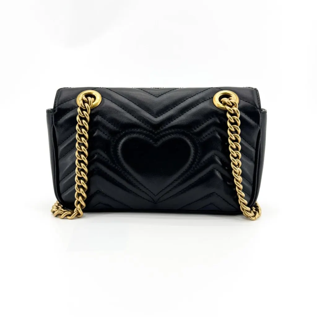 Gucci GG Marmont Mini Matelasse Shoulder Bag Black Black Leather Good - Back View