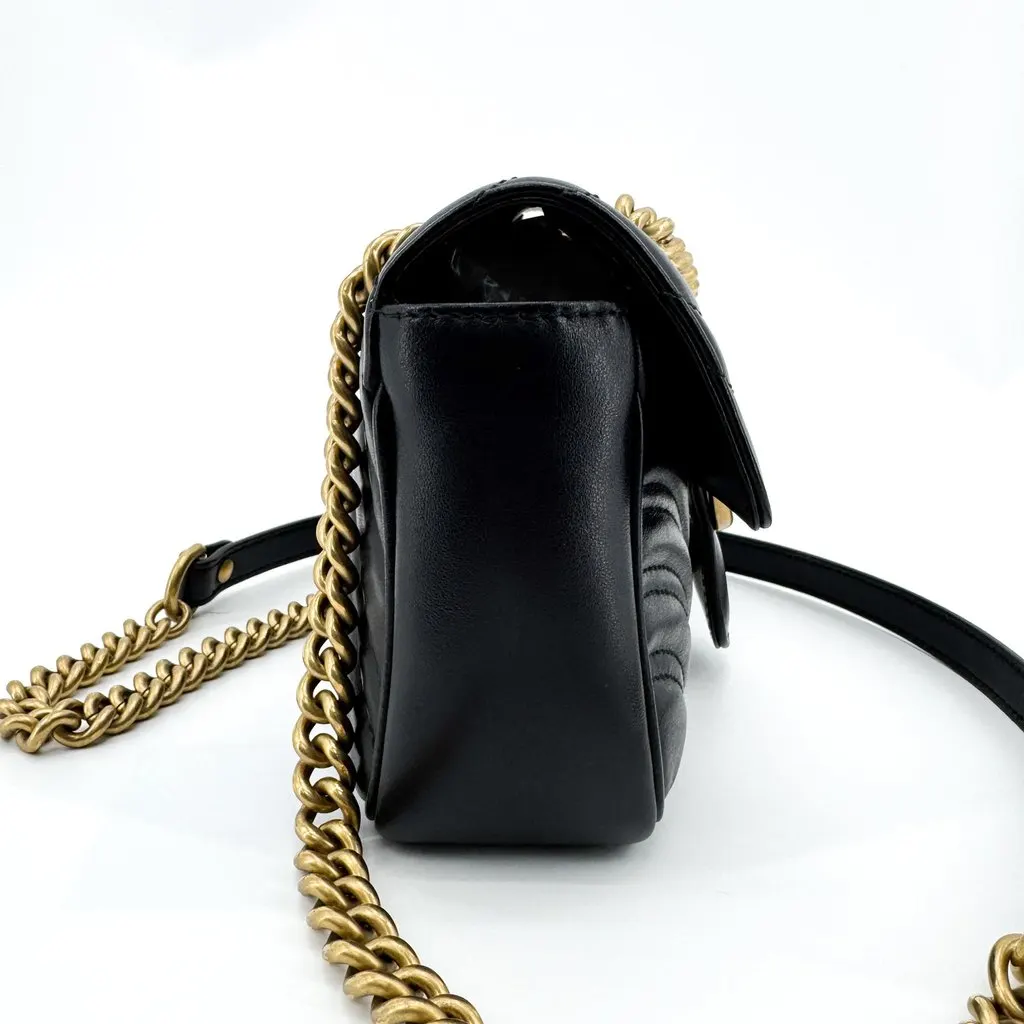 Gucci GG Marmont Mini Matelasse Shoulder Bag Black Black Leather Good - Model View