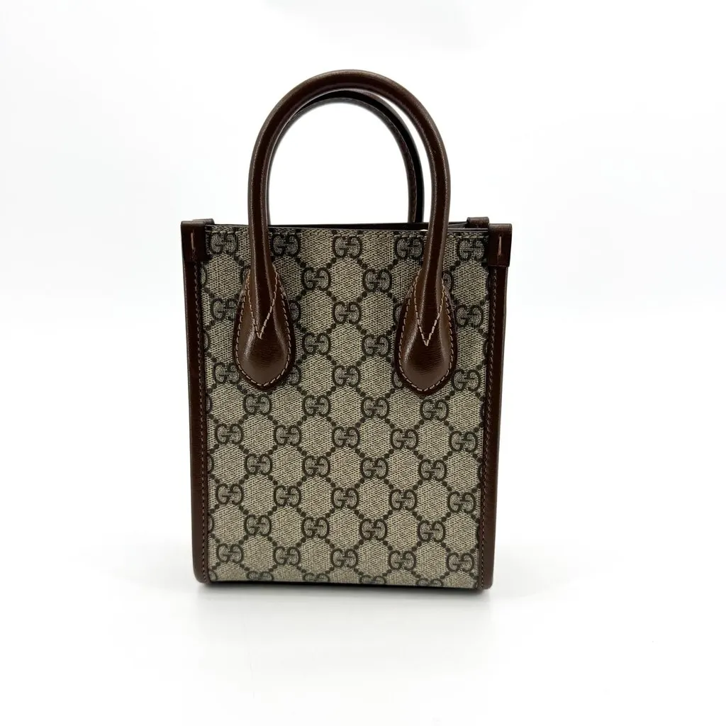 Gucci Interlocking G Mini Tote Bag Brown GG Supreme Beige Canvas Very good - Inside View