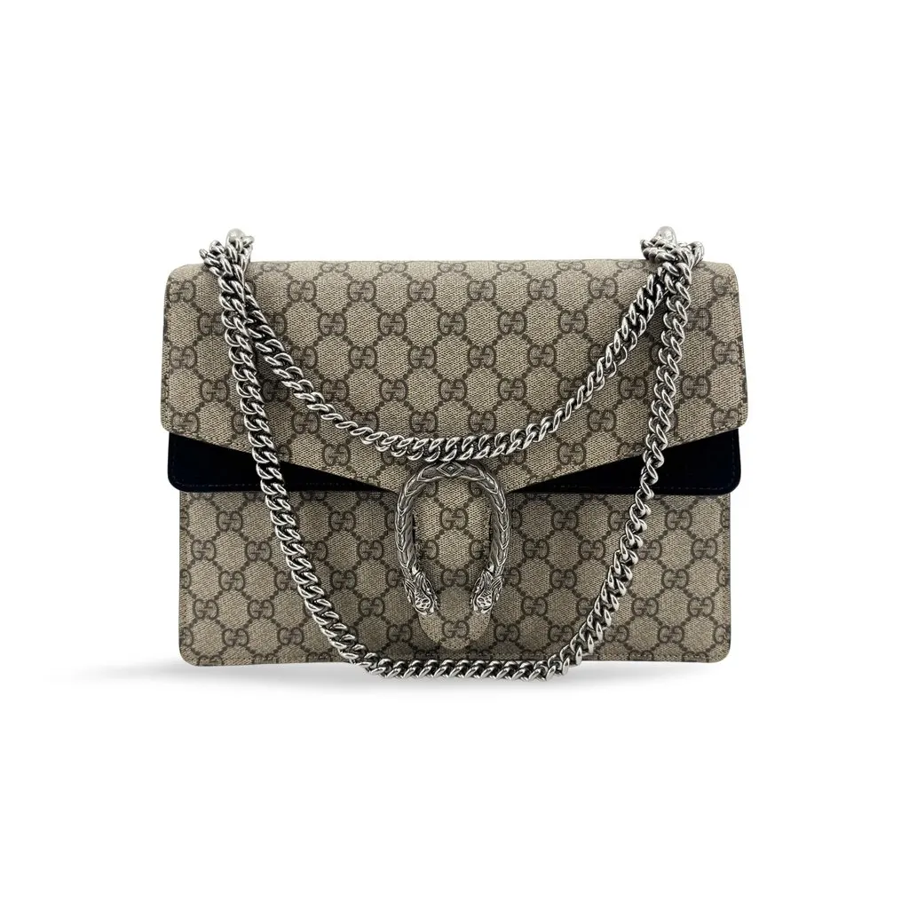 Gucci Dionysus GG Supreme Small Shoulder Bag Black Beige Canvas Good - Front View