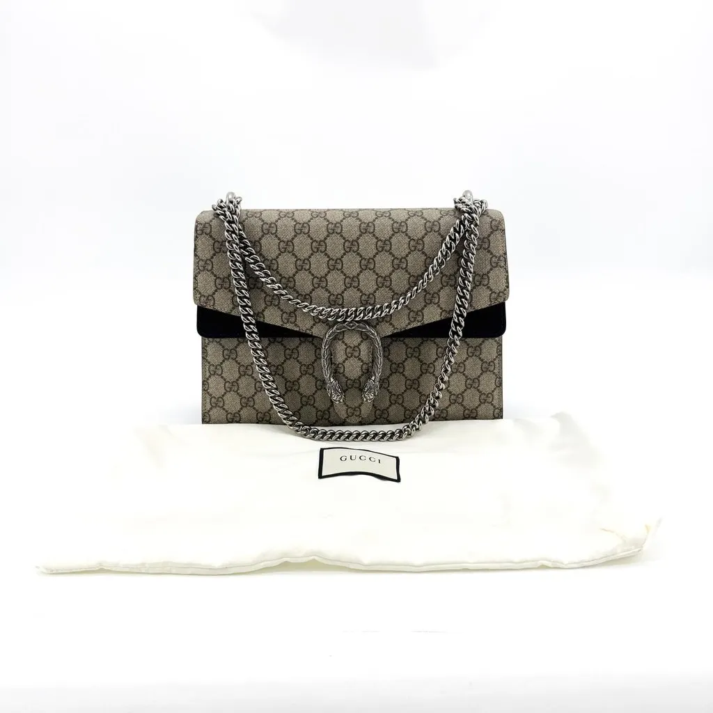 Gucci Dionysus GG Supreme Small Shoulder Bag Black Beige Canvas Good - Back View