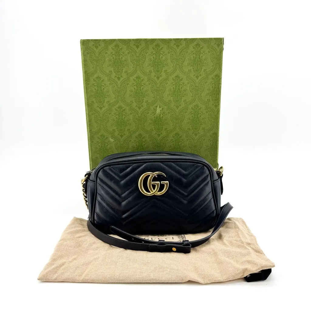 Gucci GG Marmont Matelasse Mini Shoulder Bag Black Black Leather Fair - Back View
