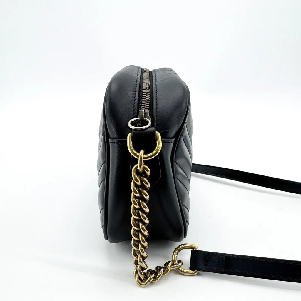 Gucci GG Marmont Matelasse Mini Shoulder Bag Black Black Leather Fair - Box View