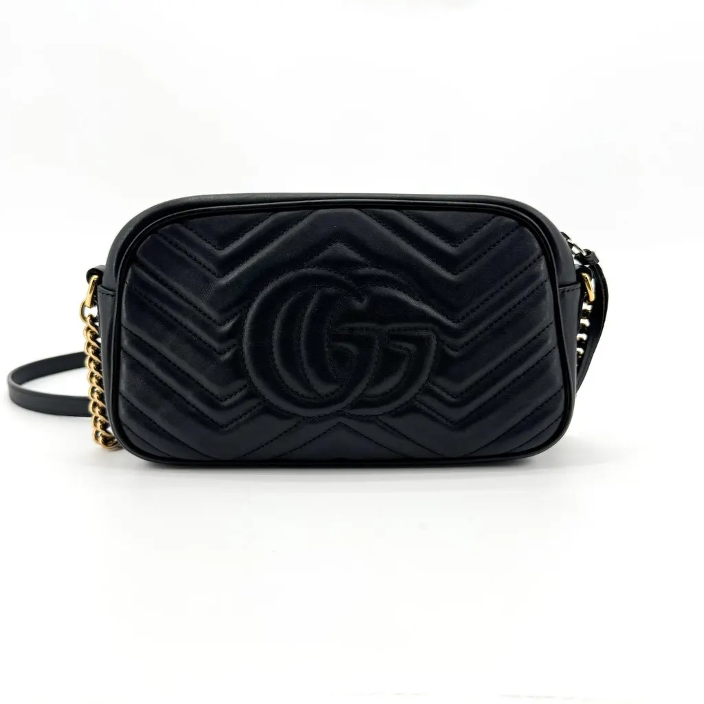 Gucci GG Marmont Matelasse Mini Shoulder Bag Black Black Leather Good - Back View