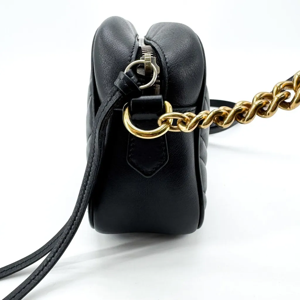 Gucci GG Marmont Matelasse Mini Shoulder Bag Black Black Leather Good - Model View