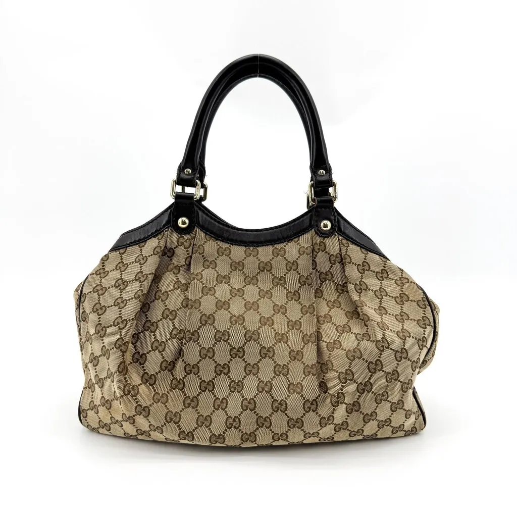 Gucci GG Canvas Sukey Medium Tote Bag Black Beige Canvas Good - Back View