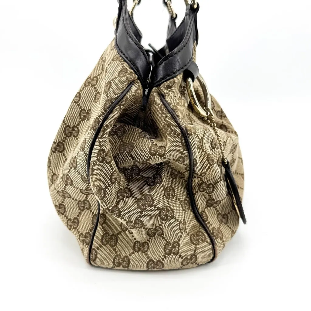 Gucci GG Canvas Sukey Medium Tote Bag Black Beige Canvas Good - Model View