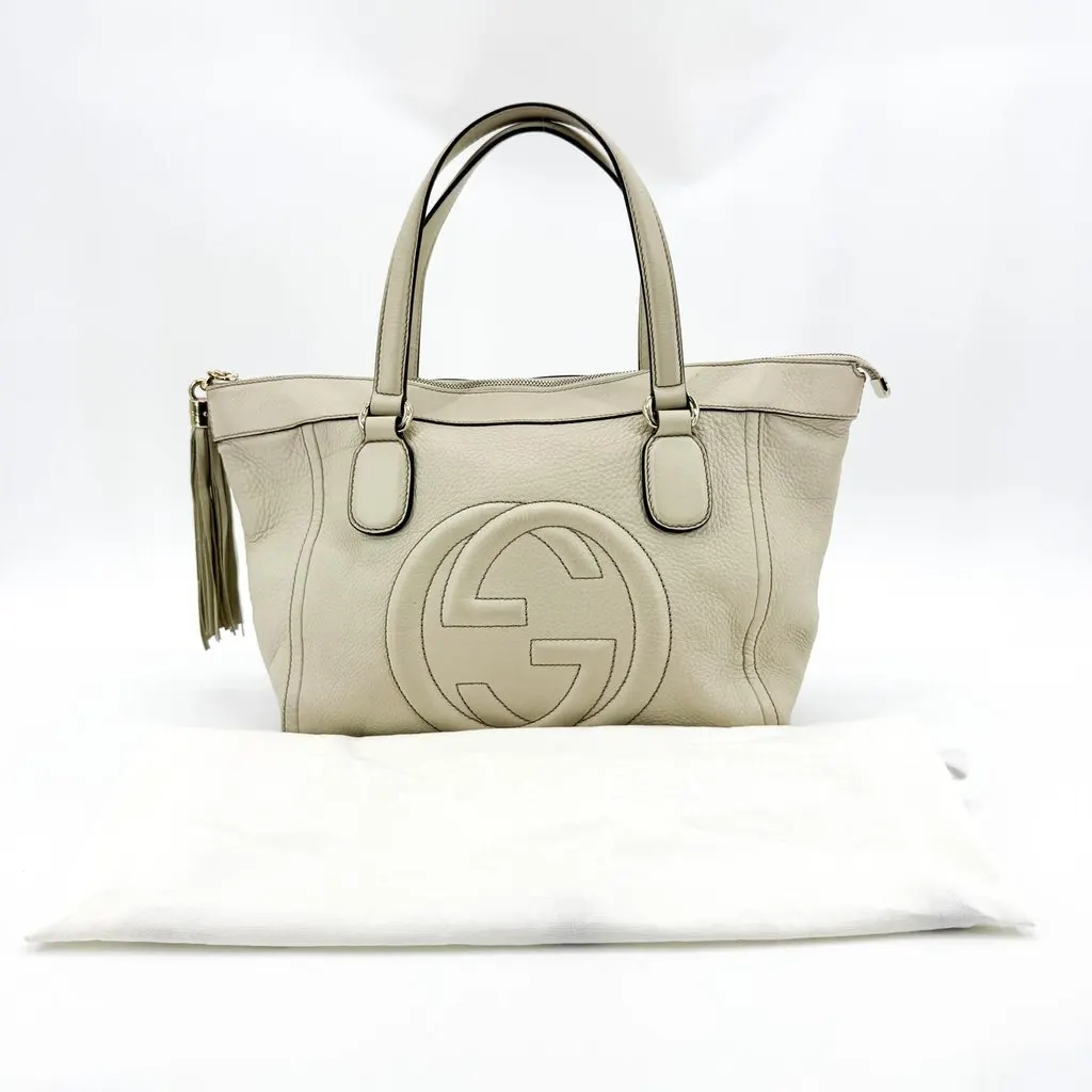 Gucci Soho Leather Tote Bag Ivory Beige Leather Good - Back View