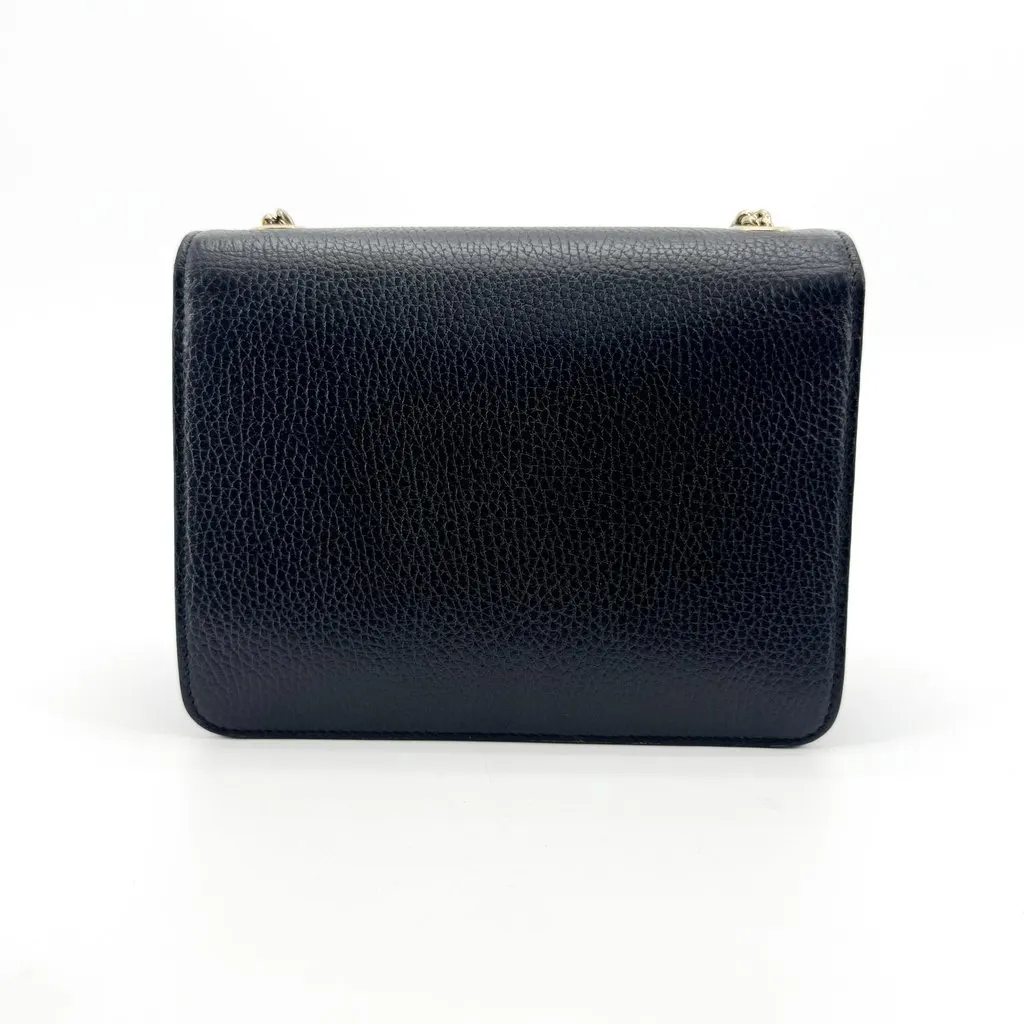 Gucci Interlocking G Chain Shoulder Bag Small Black Black Leather Good - Back View