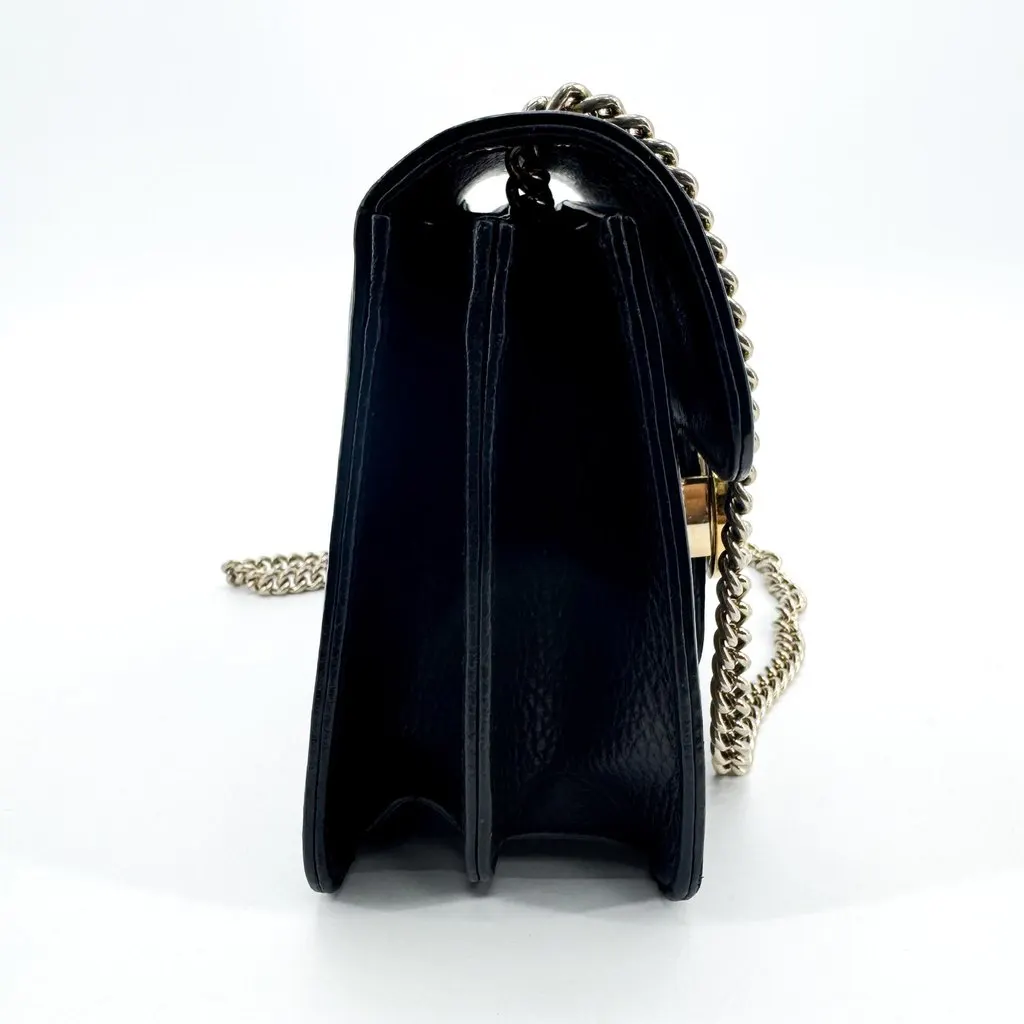 Gucci Interlocking G Chain Shoulder Bag Small Black Black Leather Good - Model View