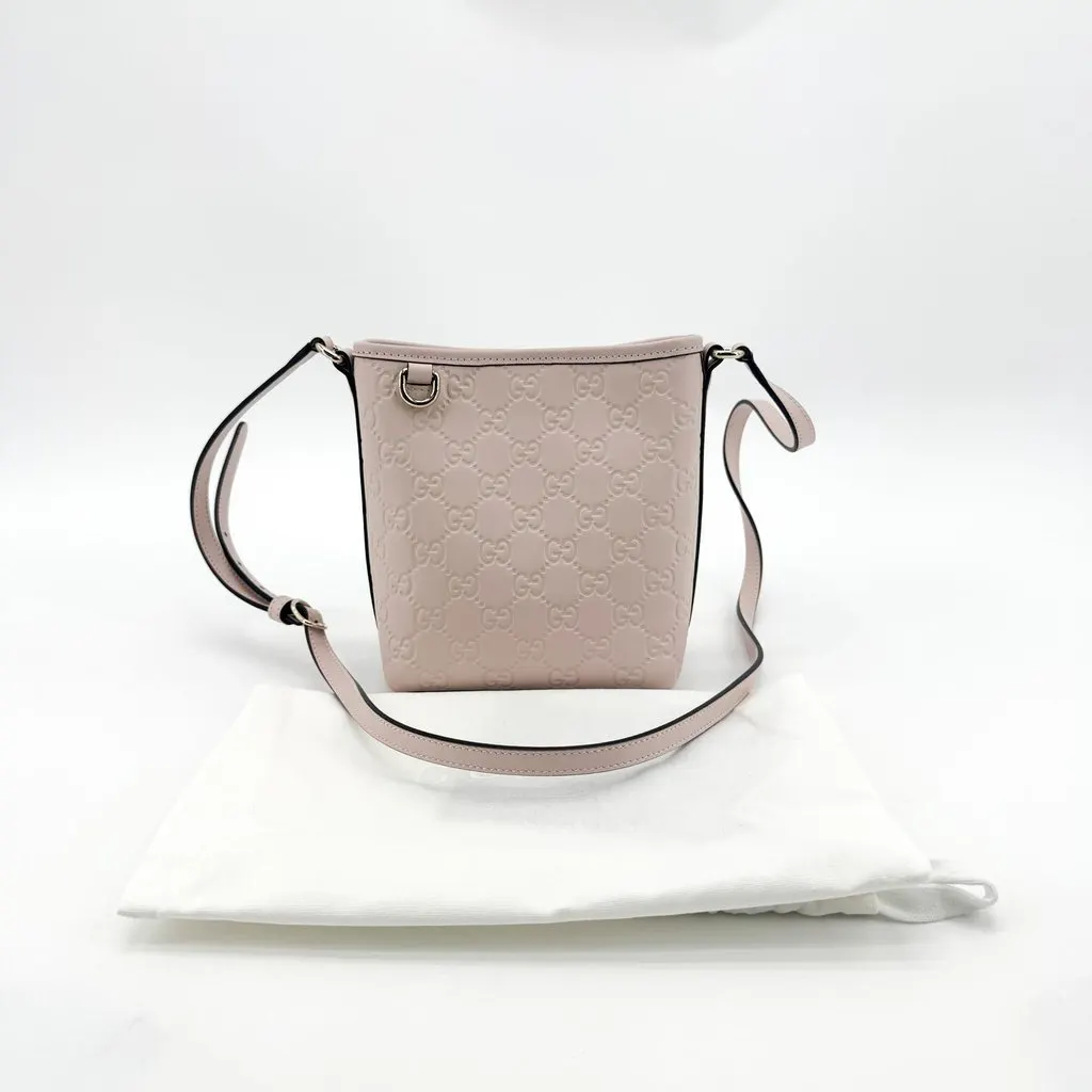Gucci Signature Leather Mini Shoulder Bag Rose Beige Beige Leather Very good - Back View