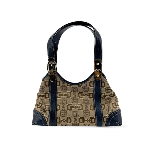 Gucci Horsebit Pattern Canvas shoulder Bag Navy