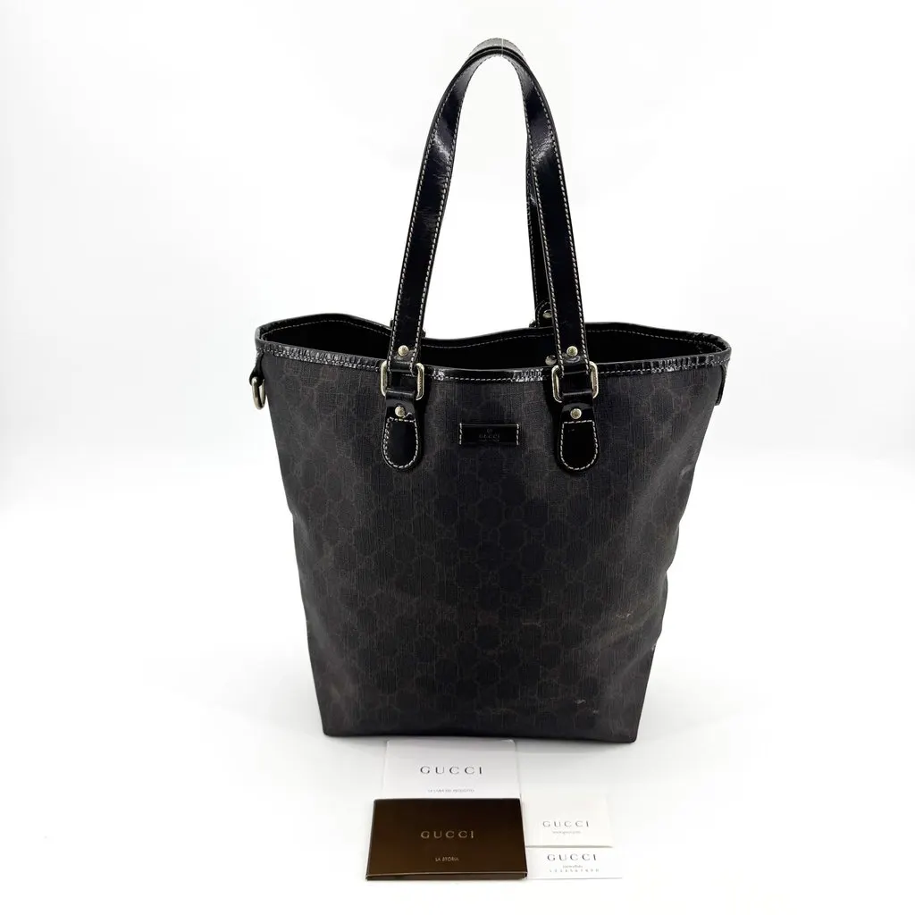 Gucci GG Crystal Shoulder Tote Bag Dark Brown Black Canvas Good - Back View