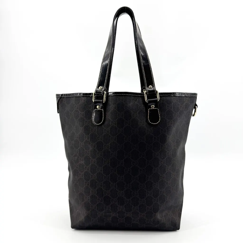 Gucci GG Crystal Shoulder Tote Bag Dark Brown Black Canvas Good - Inside View