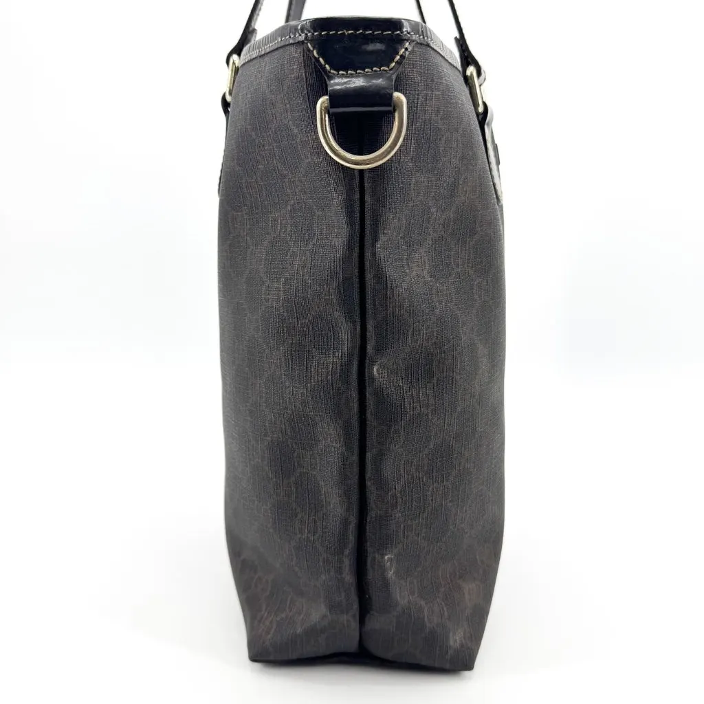 Gucci GG Crystal Shoulder Tote Bag Dark Brown Black Canvas Good - Model View