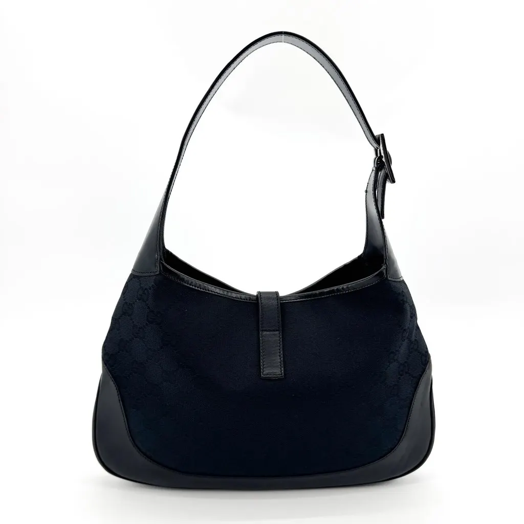 Gucci Jackie GG Canvas Shoulder Bag Black Black Canvas Good - Back View