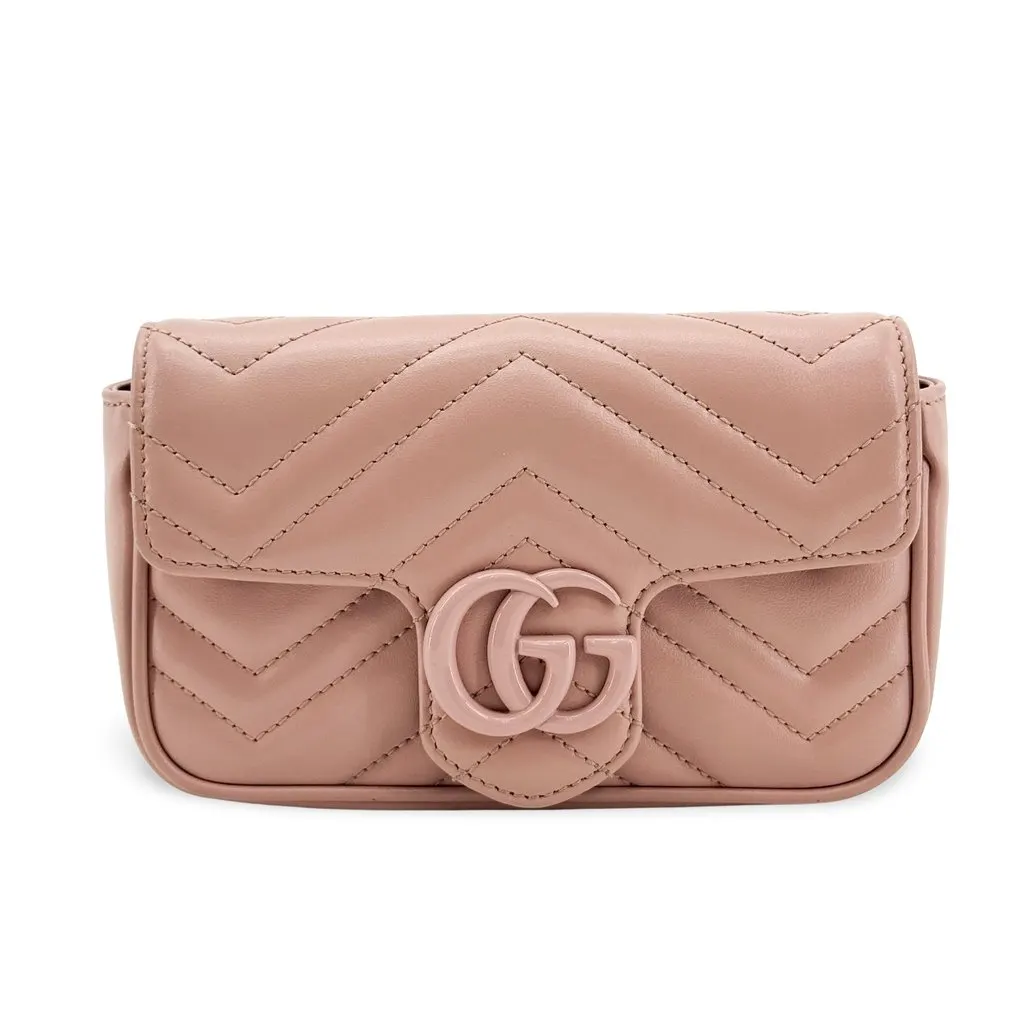 Gucci GG Marmont Super Mini Matelasse Shoulder Bag Pink Pink Leather Very good - Front View