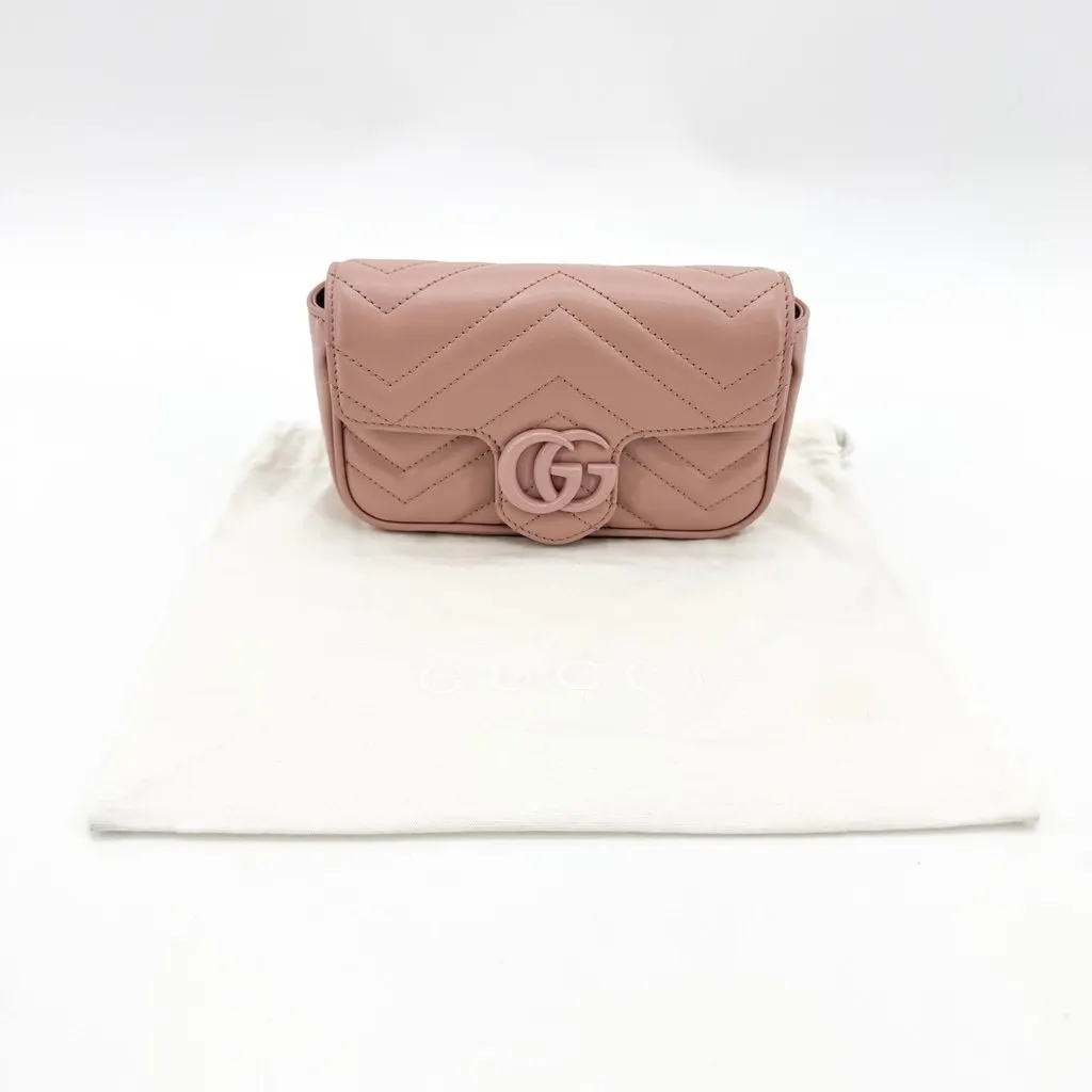 Gucci GG Marmont Super Mini Matelasse Shoulder Bag Pink Pink Leather Very good - Back View