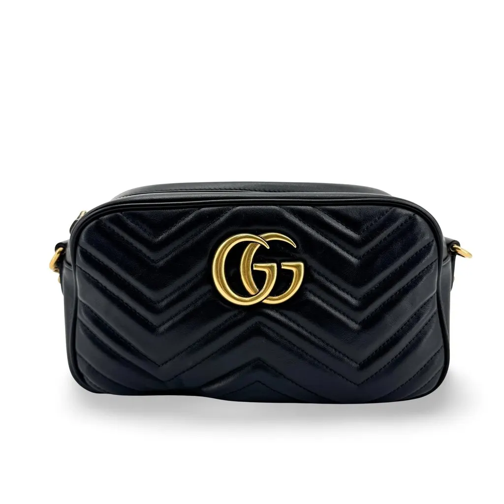 Gucci GG Marmont Mini Matelasse Shoulder Bag Black Black Leather Fair - Front View