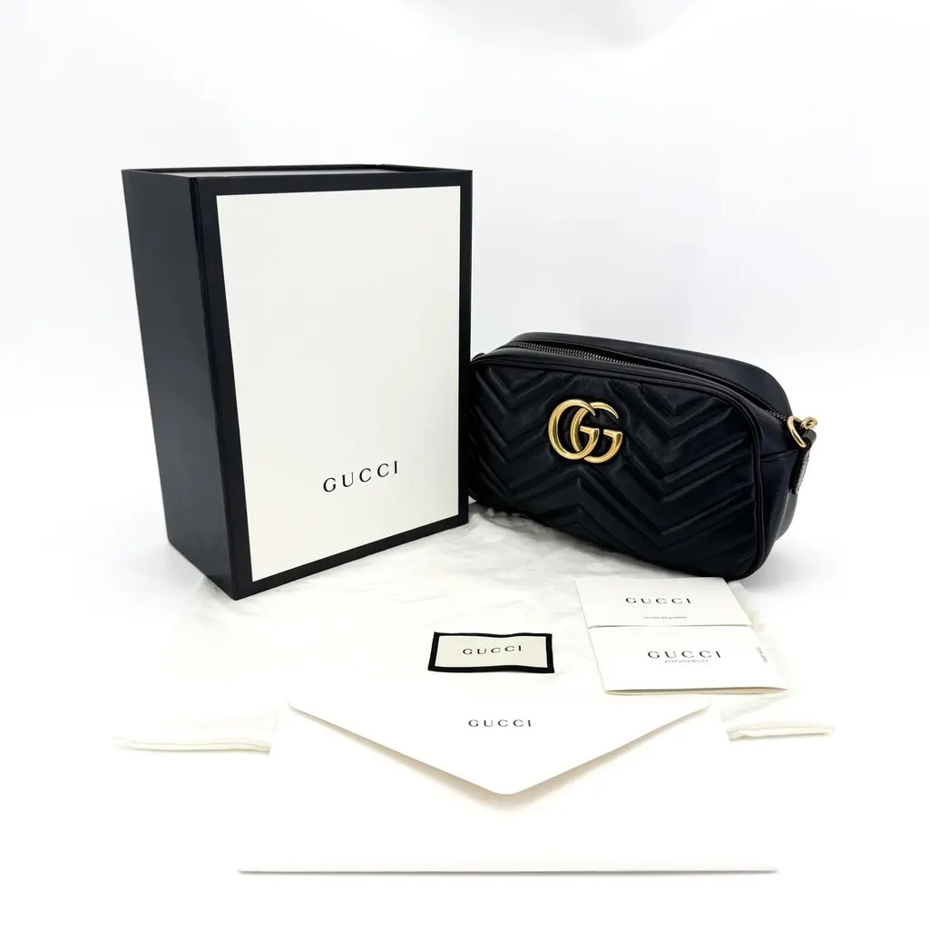 Gucci GG Marmont Mini Matelasse Shoulder Bag Black Black Leather Fair - Back View