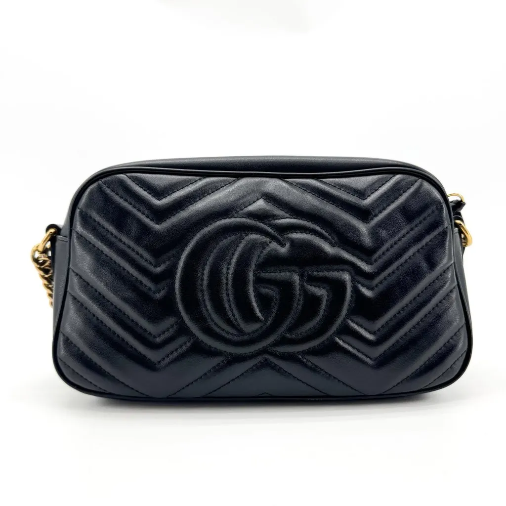 Gucci GG Marmont Mini Matelasse Shoulder Bag Black Black Leather Fair - Inside View