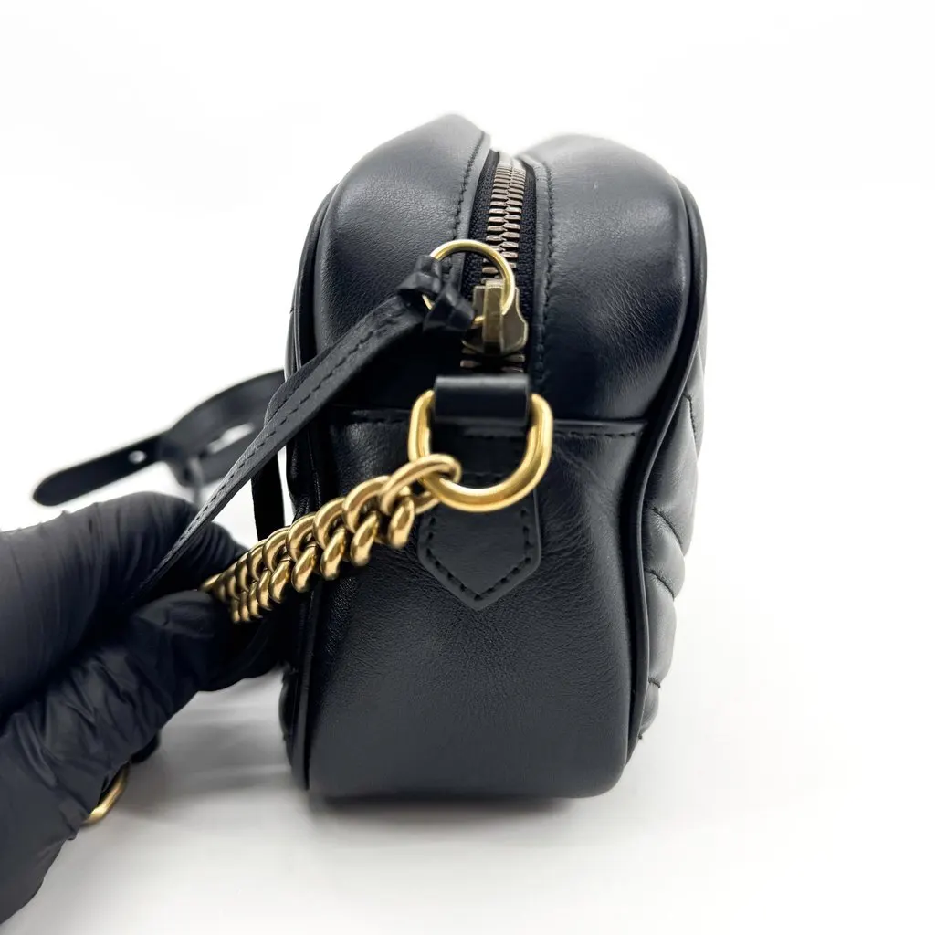 Gucci GG Marmont Mini Matelasse Shoulder Bag Black Black Leather Fair - Model View