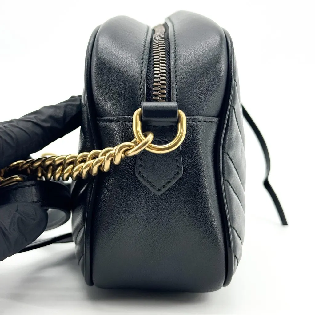 Gucci GG Marmont Mini Matelasse Shoulder Bag Black Black Leather Fair - Box View