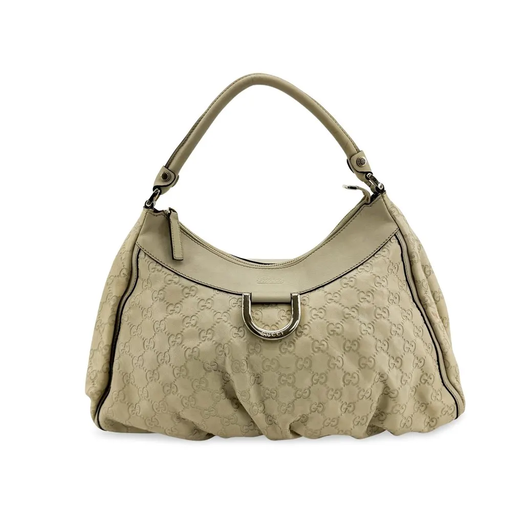 Gucci Guccissima Abbey D-Ring Hobo Bag Beige Beige Leather Good - Front View