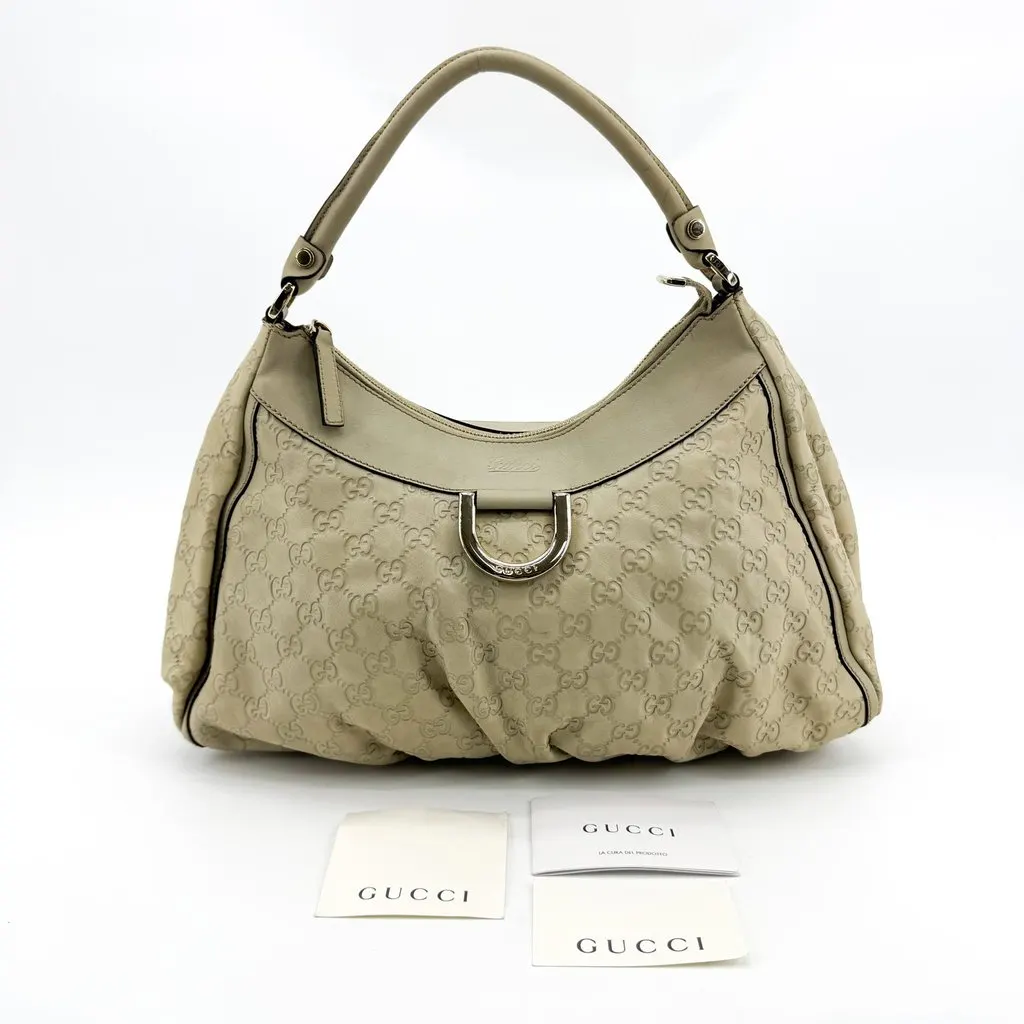 Gucci Guccissima Abbey D-Ring Hobo Bag Beige Beige Leather Good - Back View