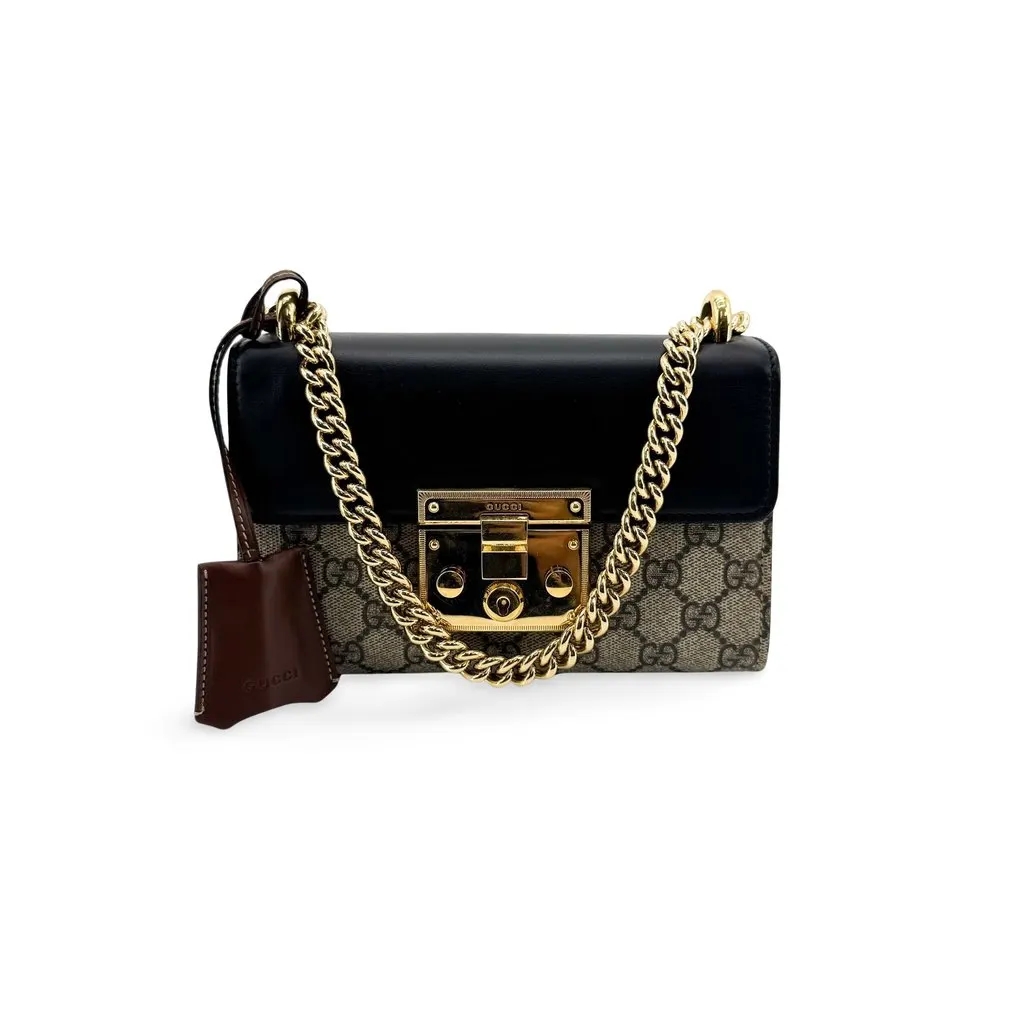Gucci Padlock GG Small Shoulder Bag Black Beige Canvas Very good - Front View
