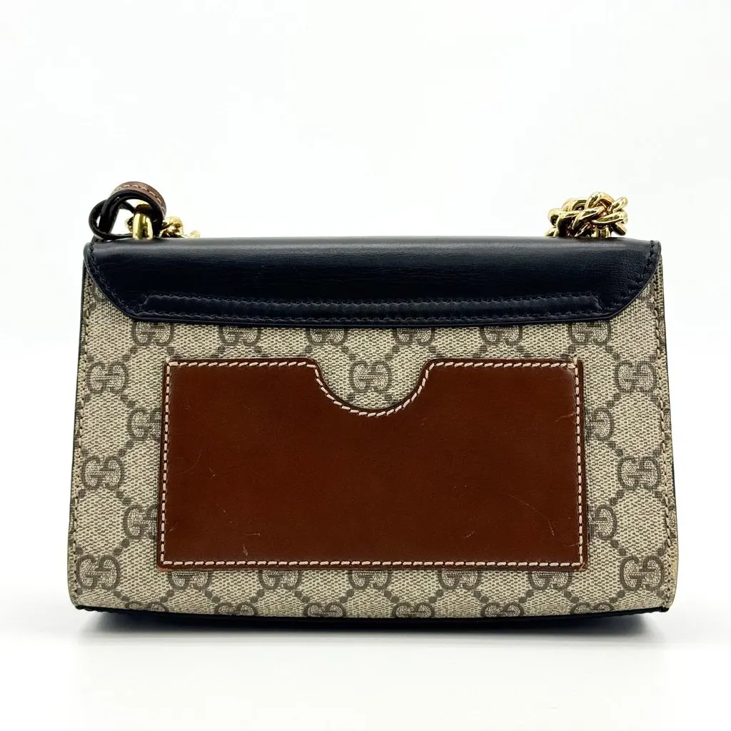 Gucci Padlock Small GG Shoulder Bag Black Gold Beige Canvas Good - Back View