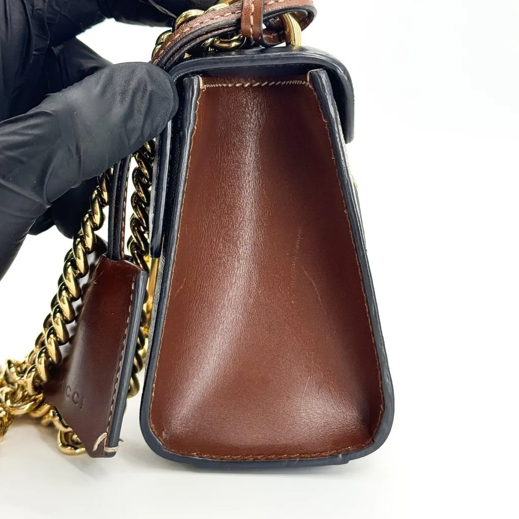 Gucci Padlock Small GG Shoulder Bag Black Gold Beige Canvas Good - Inside View