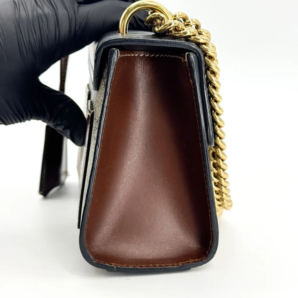 Gucci Padlock Small GG Shoulder Bag Black Gold Beige Canvas Good - Model View
