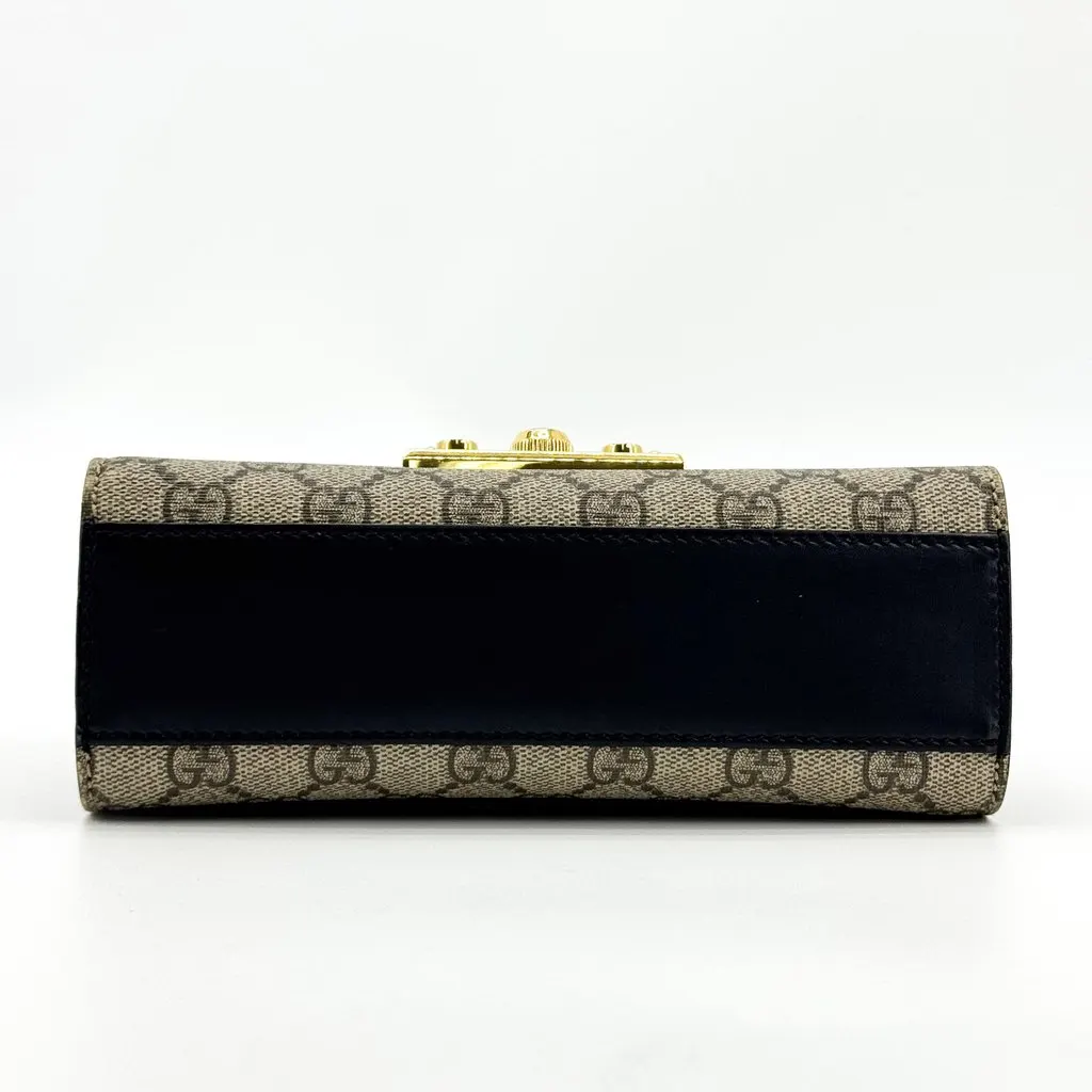 Gucci Padlock Small GG Shoulder Bag Black Gold Beige Canvas Good - Box View