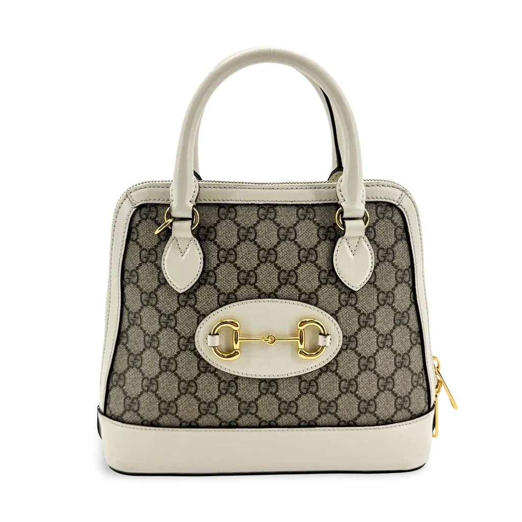 Gucci Horsebit 1955 Small Top Handle Bag White GG Supreme Beige Canvas Very good - Front View