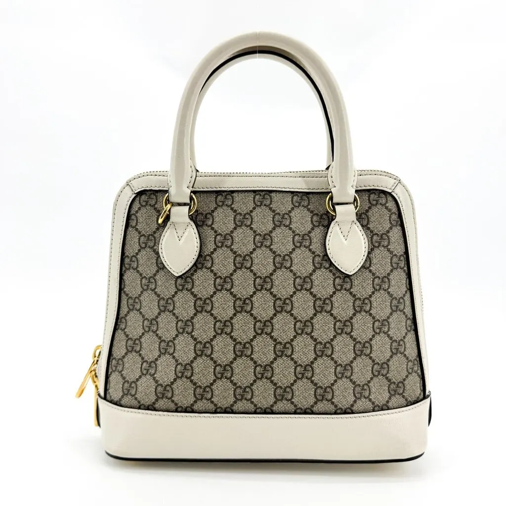 Gucci Horsebit 1955 Small Top Handle Bag White GG Supreme Beige Canvas Very good - Back View