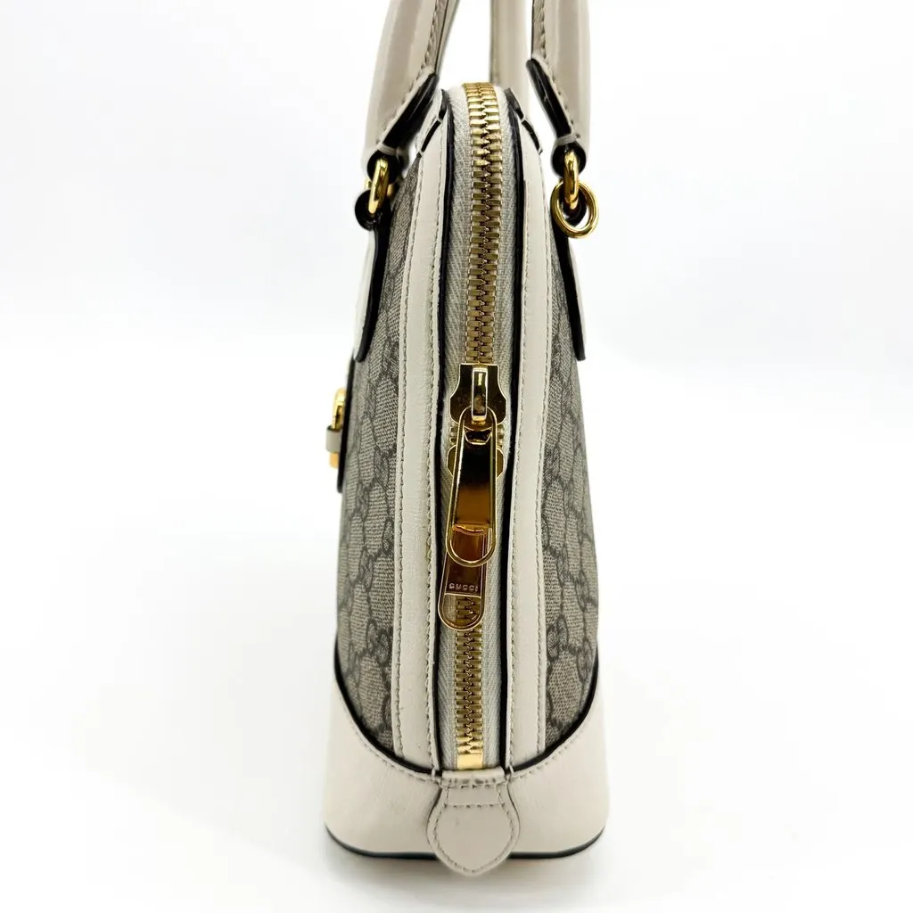 Gucci Horsebit 1955 Small Top Handle Bag White GG Supreme Beige Canvas Very good - Inside View