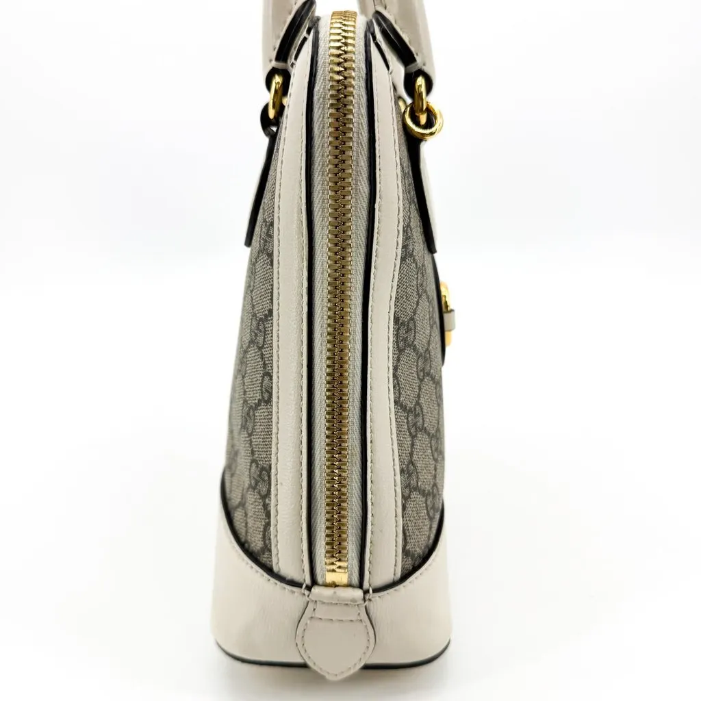 Gucci Horsebit 1955 Small Top Handle Bag White GG Supreme Beige Canvas Very good - Model View