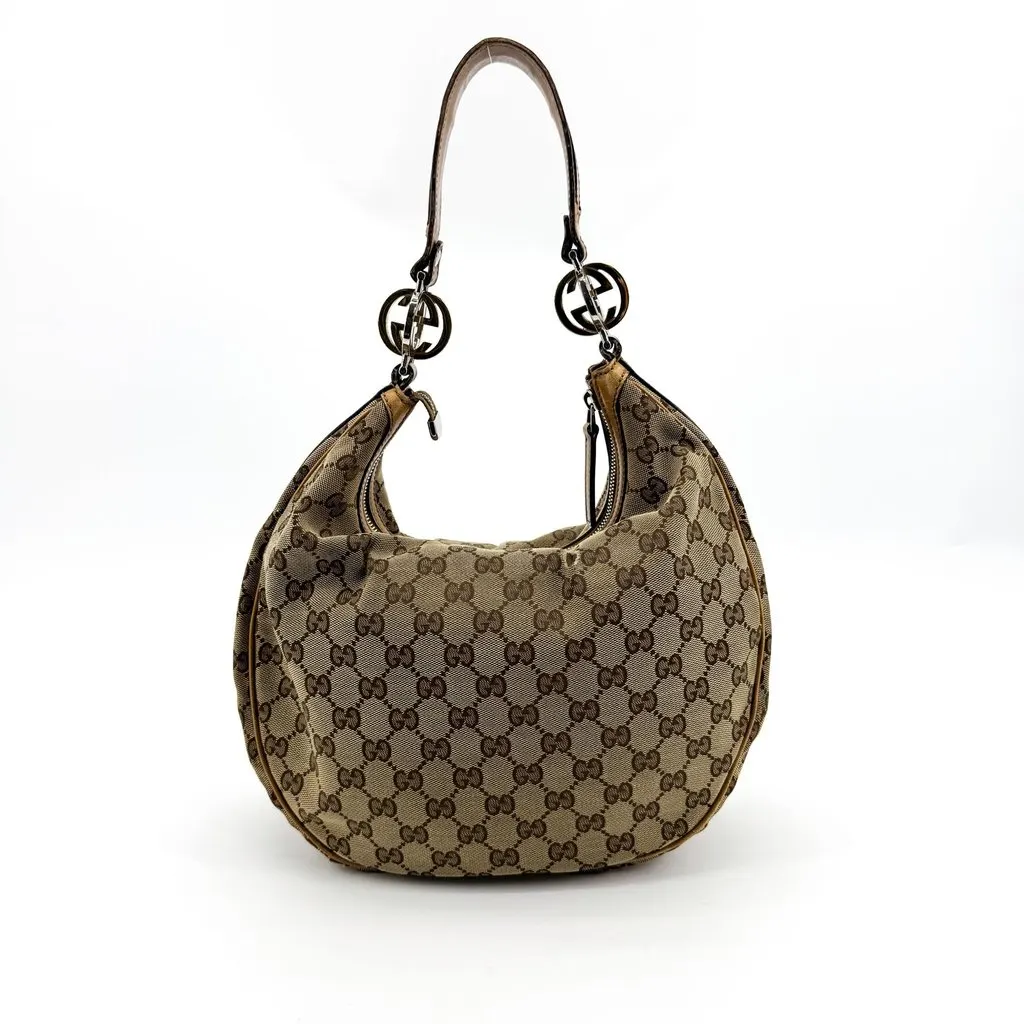 Gucci GG Canvas Charlotte Hobo Bag Beige Brown Beige Canvas Fair - Inside View